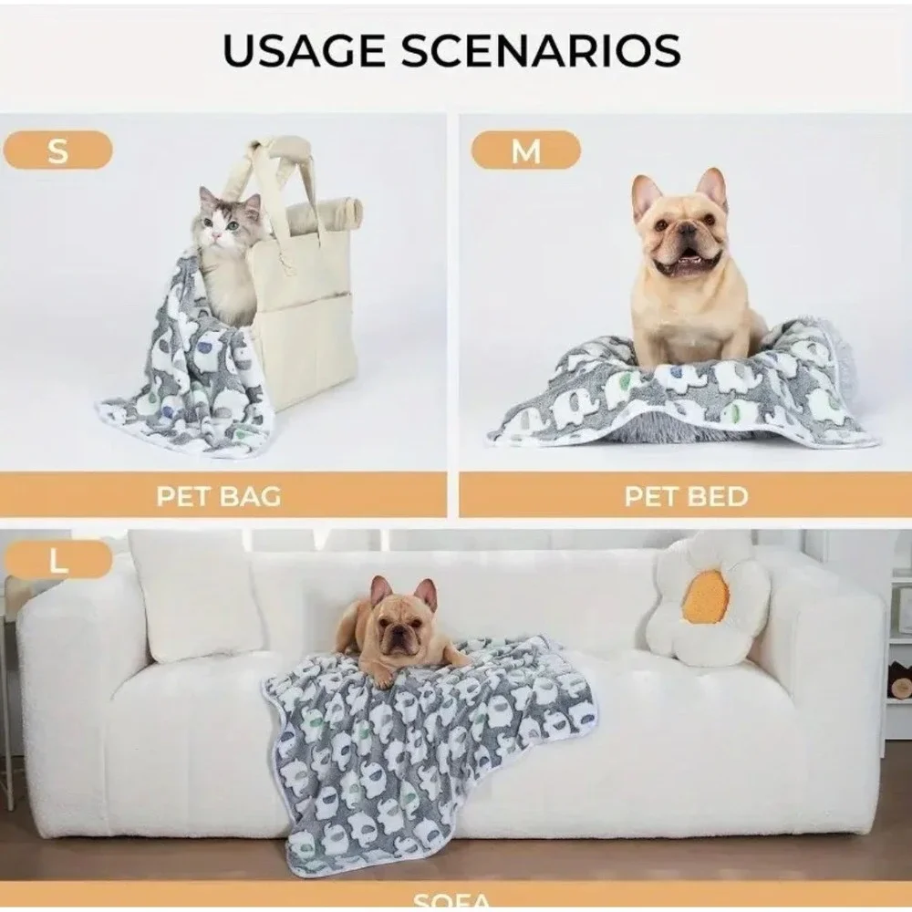 Manta Premium Cálida Y Suave Gris Para Mascotas Con‎ De Elefantes 40 x 60 cm